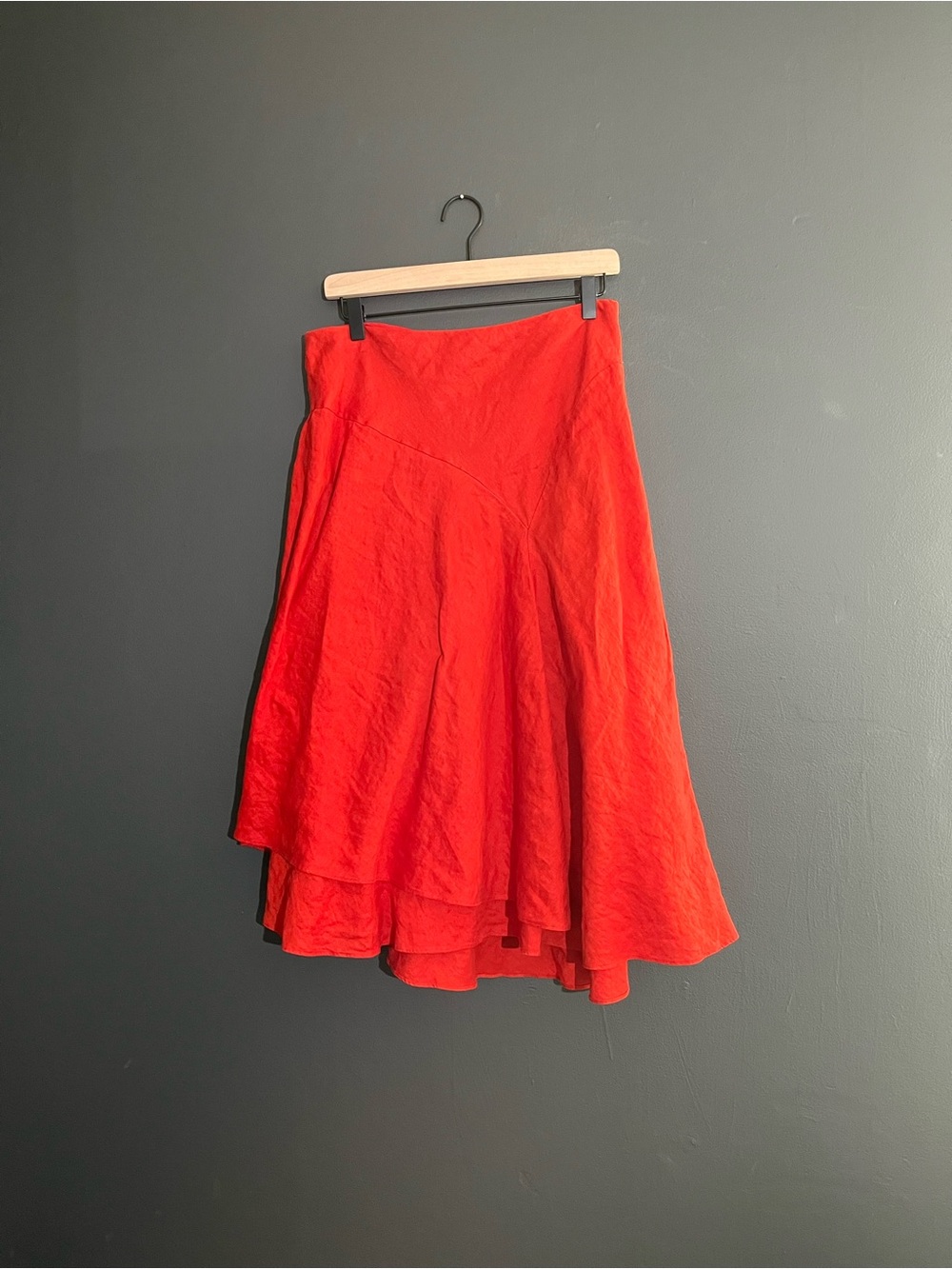 Ralph Lauren 100% Linen Burnt Orange Midi Skirt A-Line Size Small